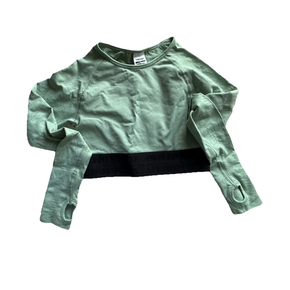 Gymshark‎ Green Crop Top Athleisure Lifting Yoga Exercise Thumbholes Small
